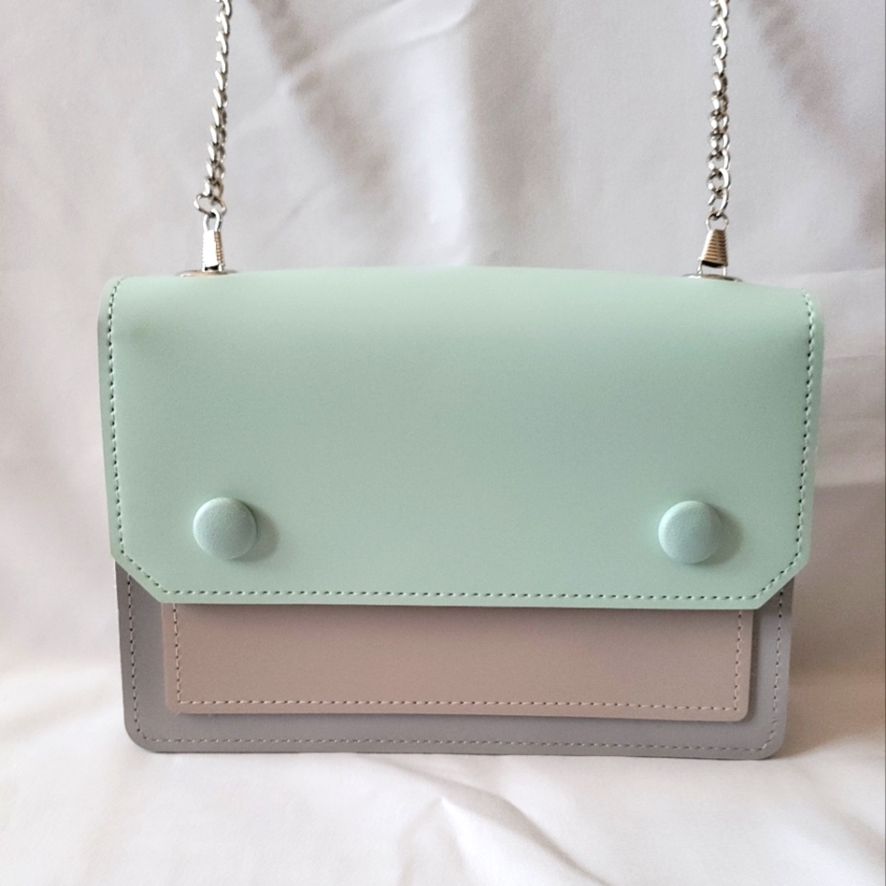 Miniso Mint And Grey Bag with Detachable Chain Strap